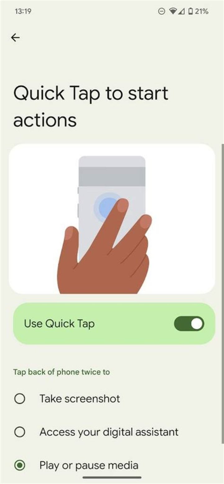 Android 12 Pixel Quick Tap