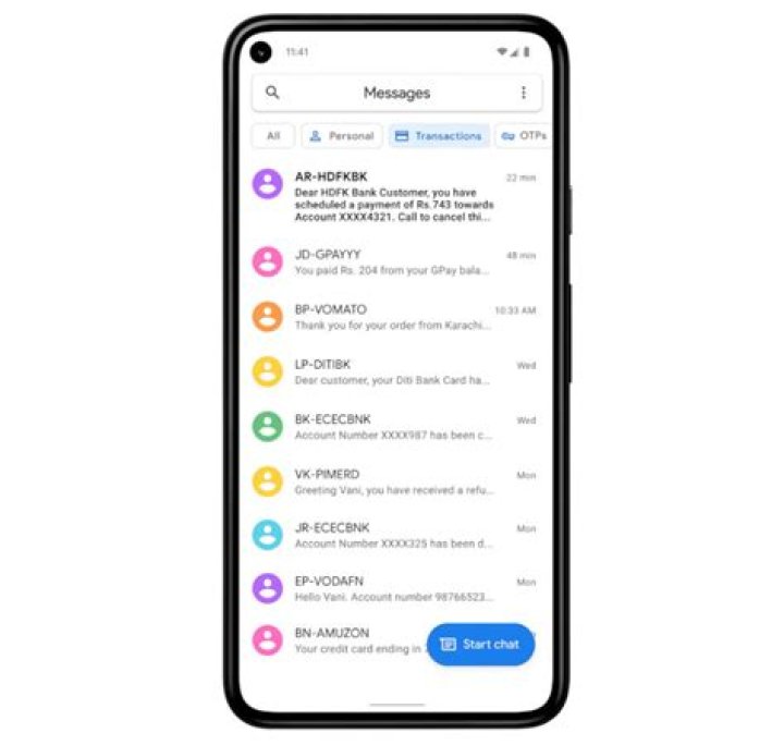 Google Messages Categories