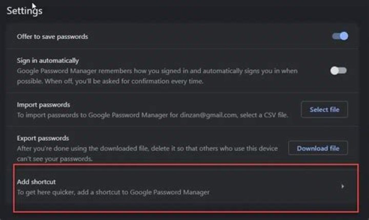 Google Password Manager Shortcut