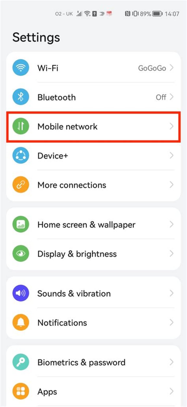 Huawei settings page