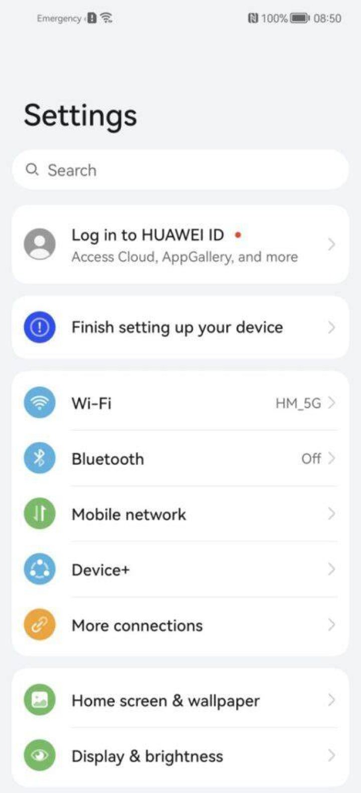 Huawei system settings page